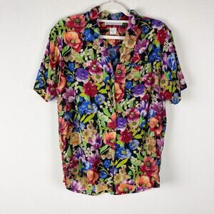 Vintage The Limited Silk Top Womens XS Floral Blouse Botanical 90s Y2k